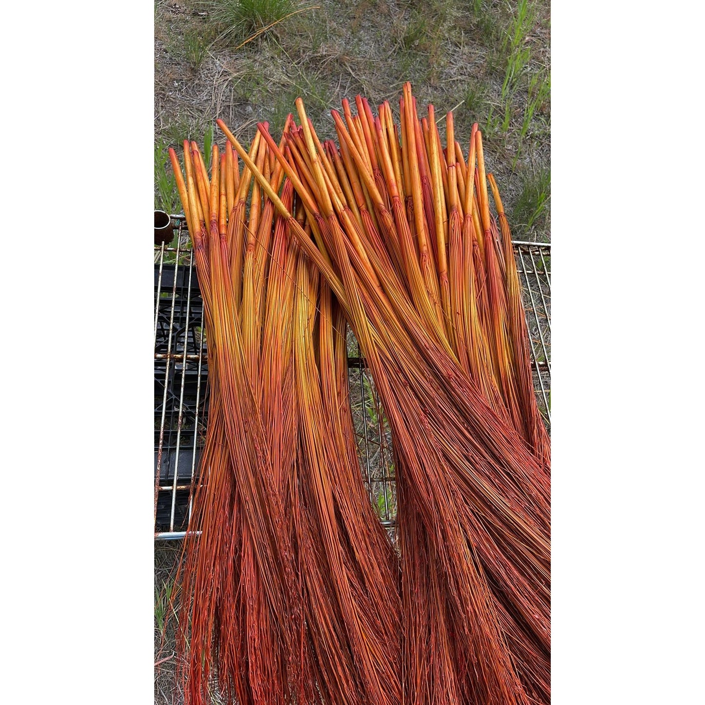 BROOM MAKING:  DYED (and natural) BROOM CORN